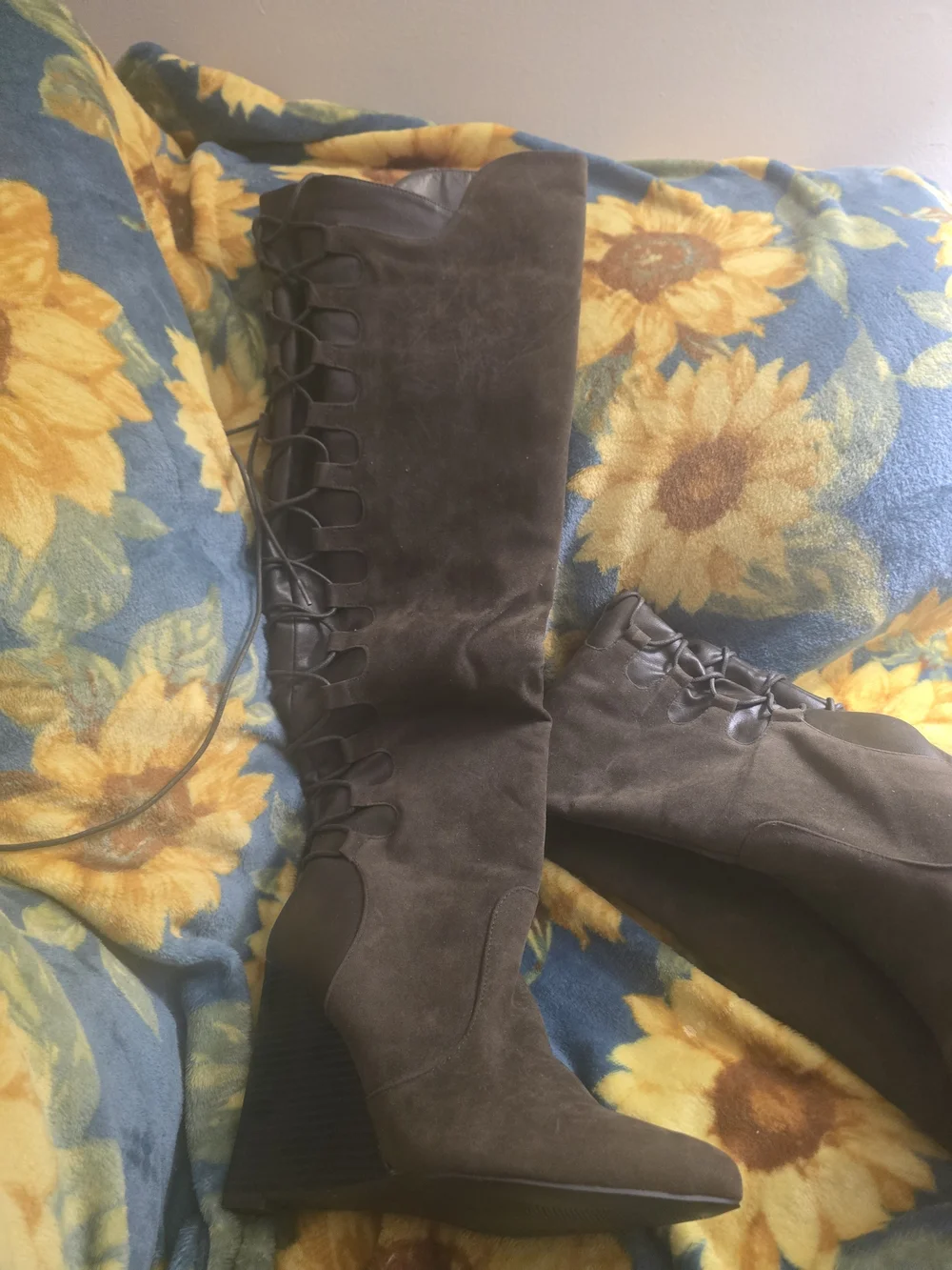 JustFab Brown Lace-Up Suede Ankle Wedge Boots
